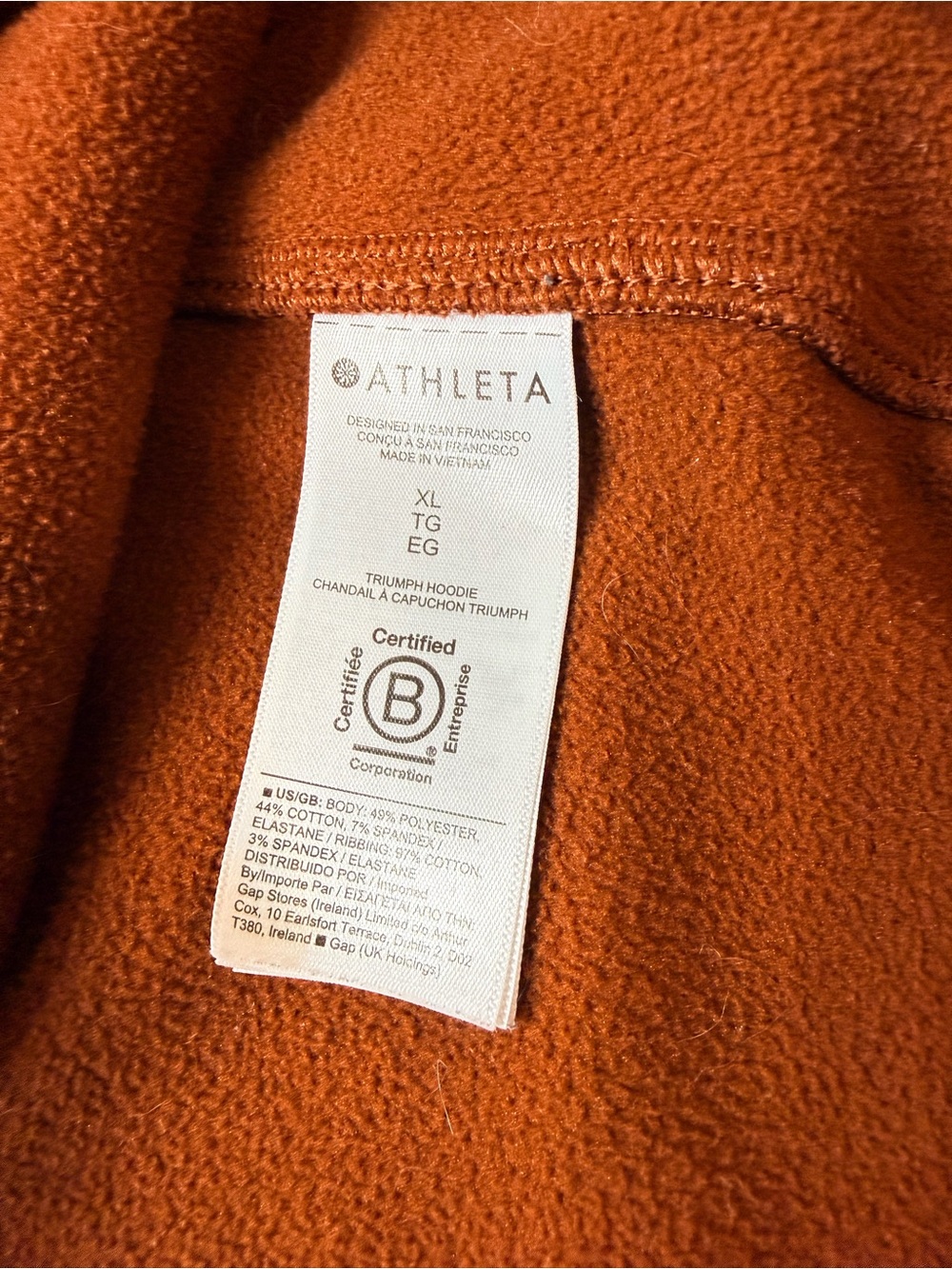 Athleta Triumph Hoodie XL Rust Orange Full Zip Thumbhole - Picture 8 of 8
